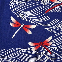 libellule rosse e onde stilizzate su fondo blu