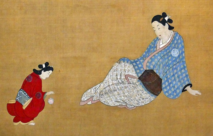 temari asobi: bambina gioca con temari a corte