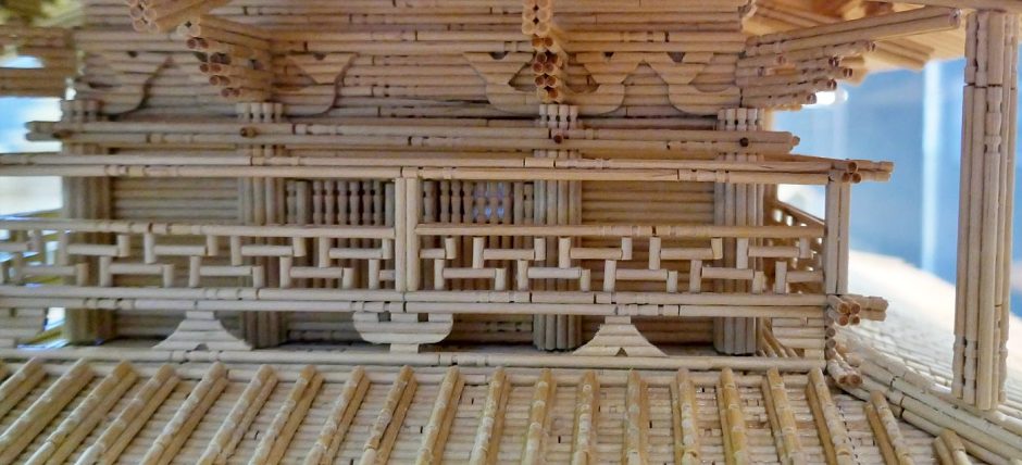 Particolare della costruzione in legno del tempio Horyuji